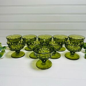 Vintage Indiana Glass Whitehall Colony Avocado Green Sherbet Glasses Set of 10